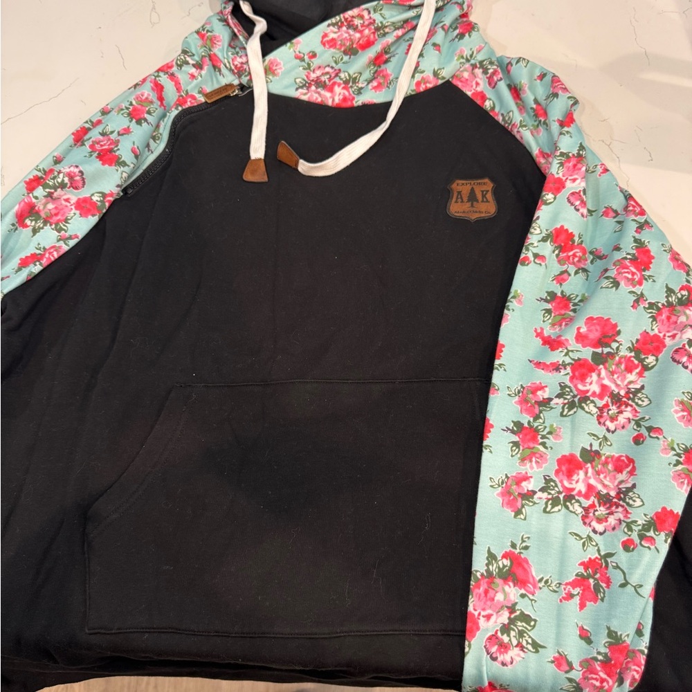 Floral Black Hoodie Sweater
